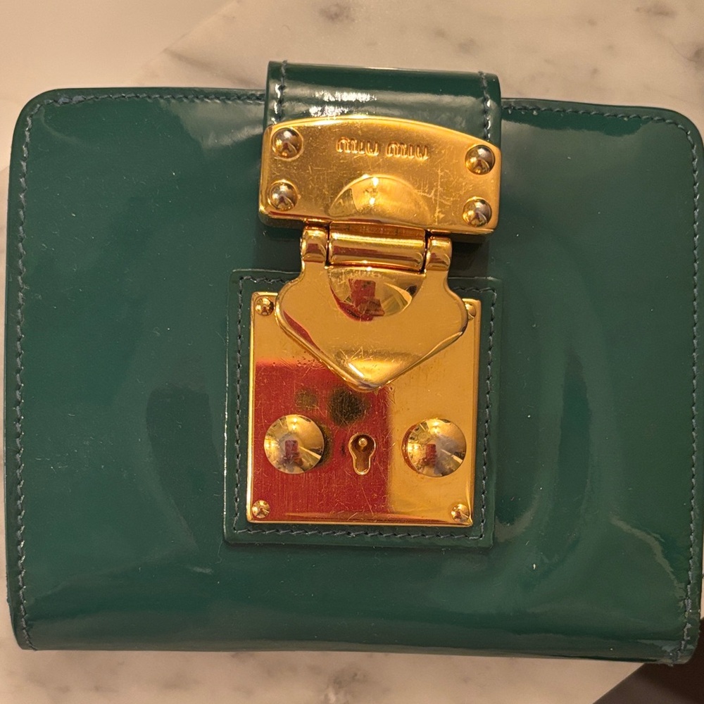 Miu Miu Teal Wallet with Gold Lock